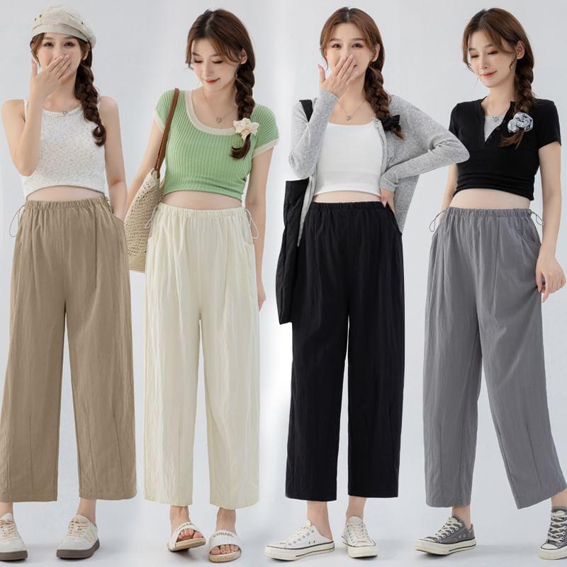 Maternity Drawstring Waist Plain Straight Leg Pants Product Image