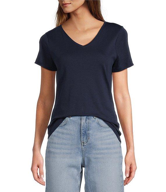 L.L.Bean Pima Cotton V-Neck Short Sleeve Tee Shirt Product Image