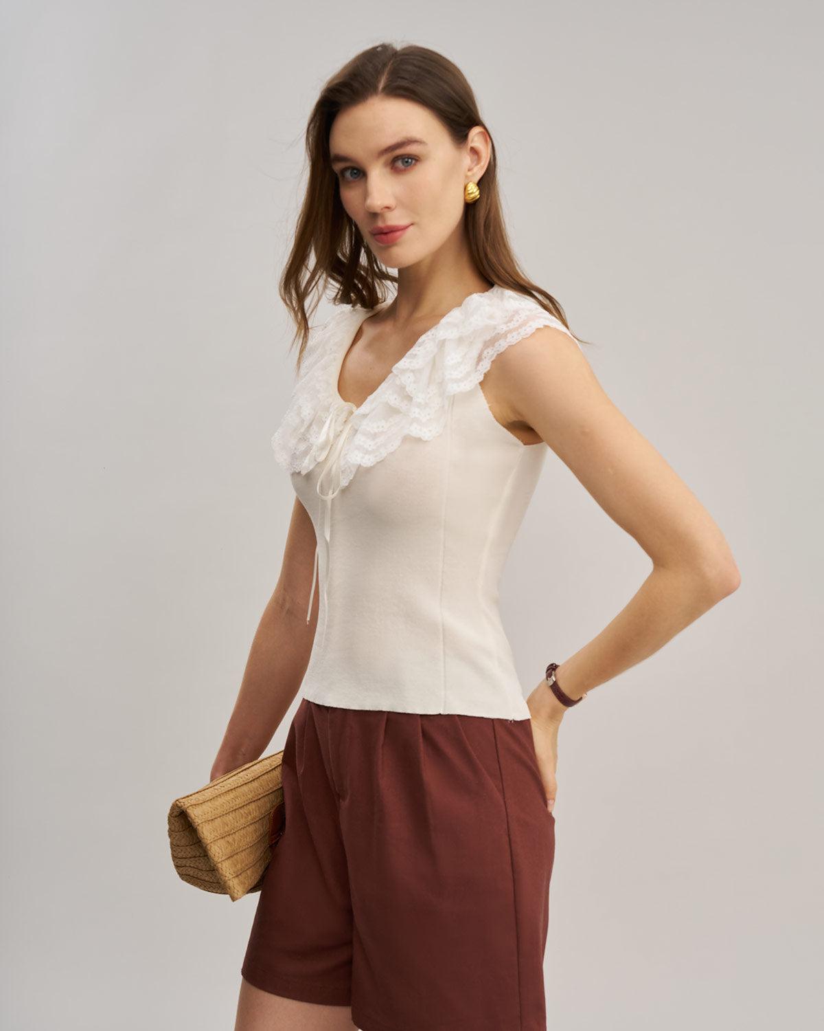 Apricot U Neck Lace Vest Product Image
