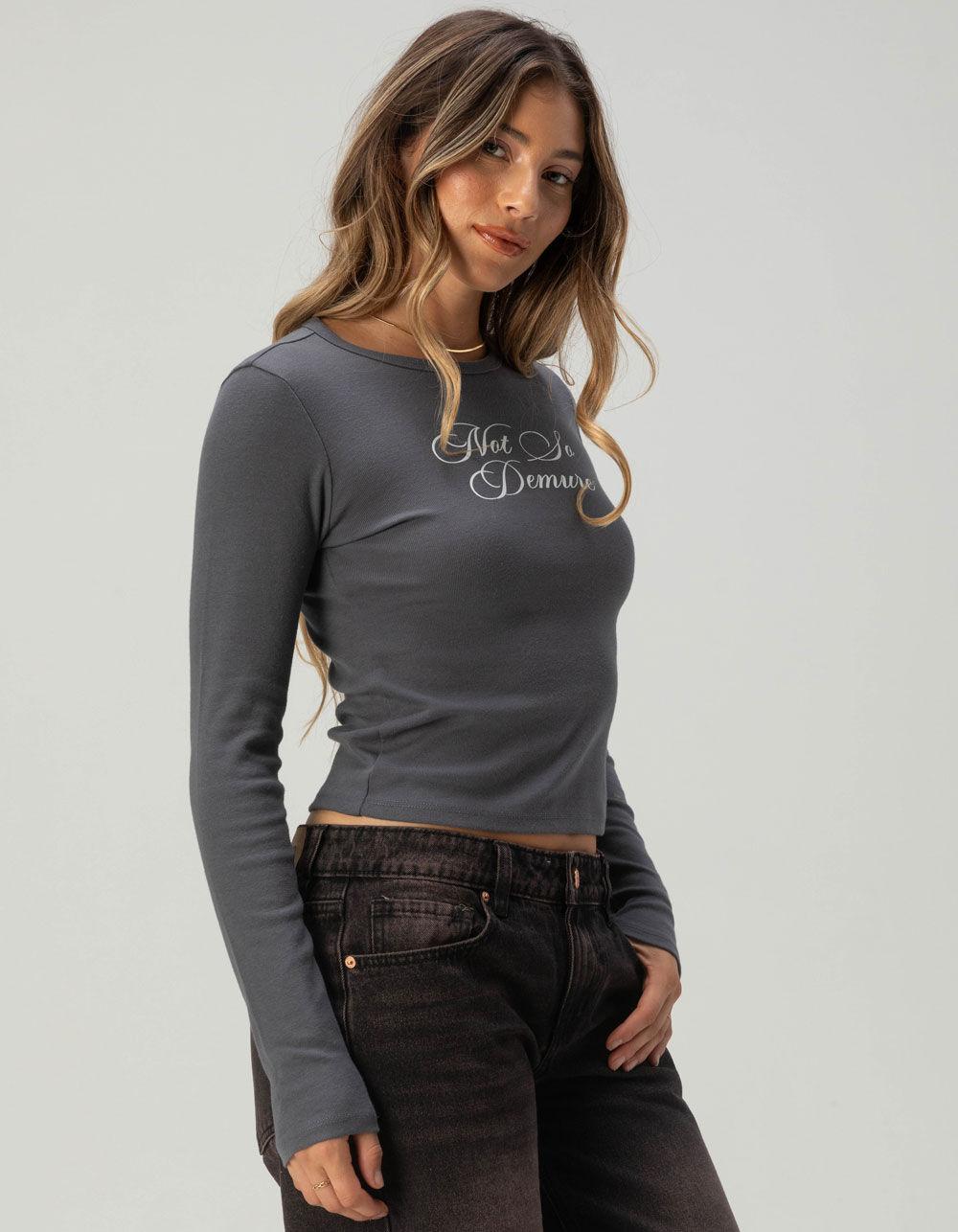 RSQ Womens Not So Demure Baby Tee - GRAY Product Image