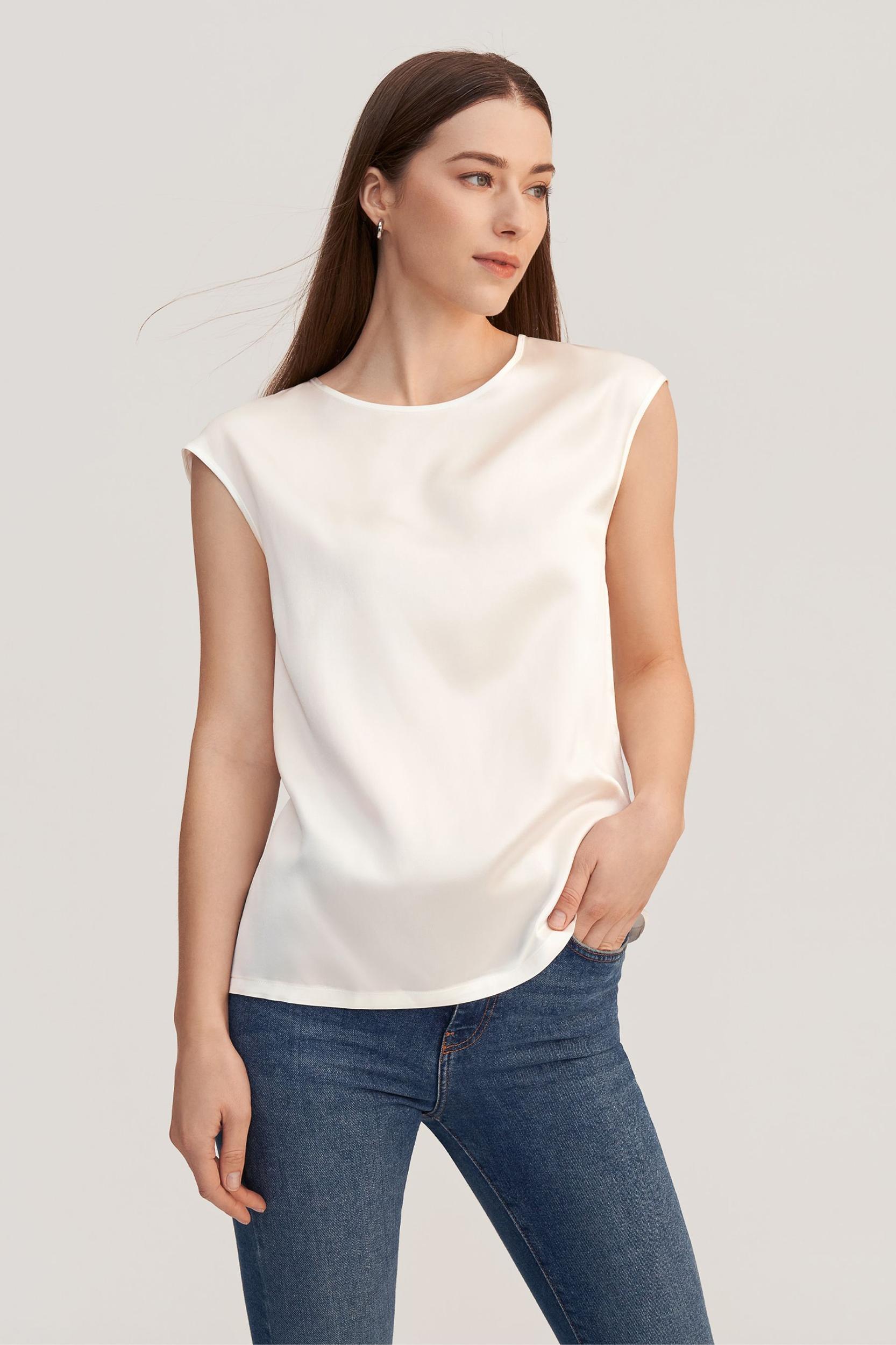 LILYSILK Silk T Shirt for Women White Pure Silk Soft Classic Light and Soft S Product Image