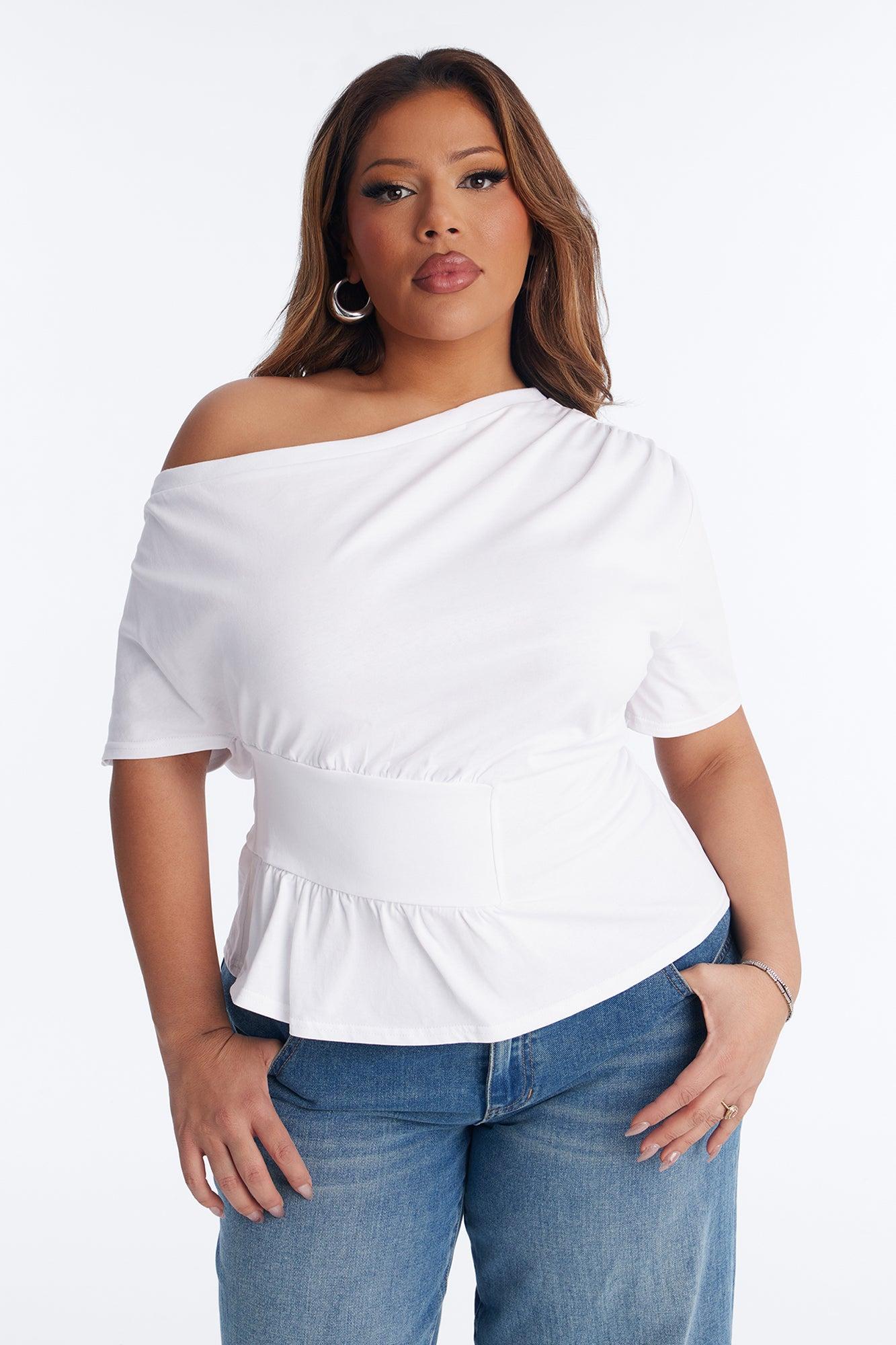 Brooklyn Ruched Off Shoulder Short Sleeve T-Shirt - White Female Product Image