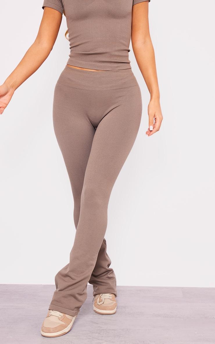 Taupe Seamless High Waist Flare Yoga Pants Product Image