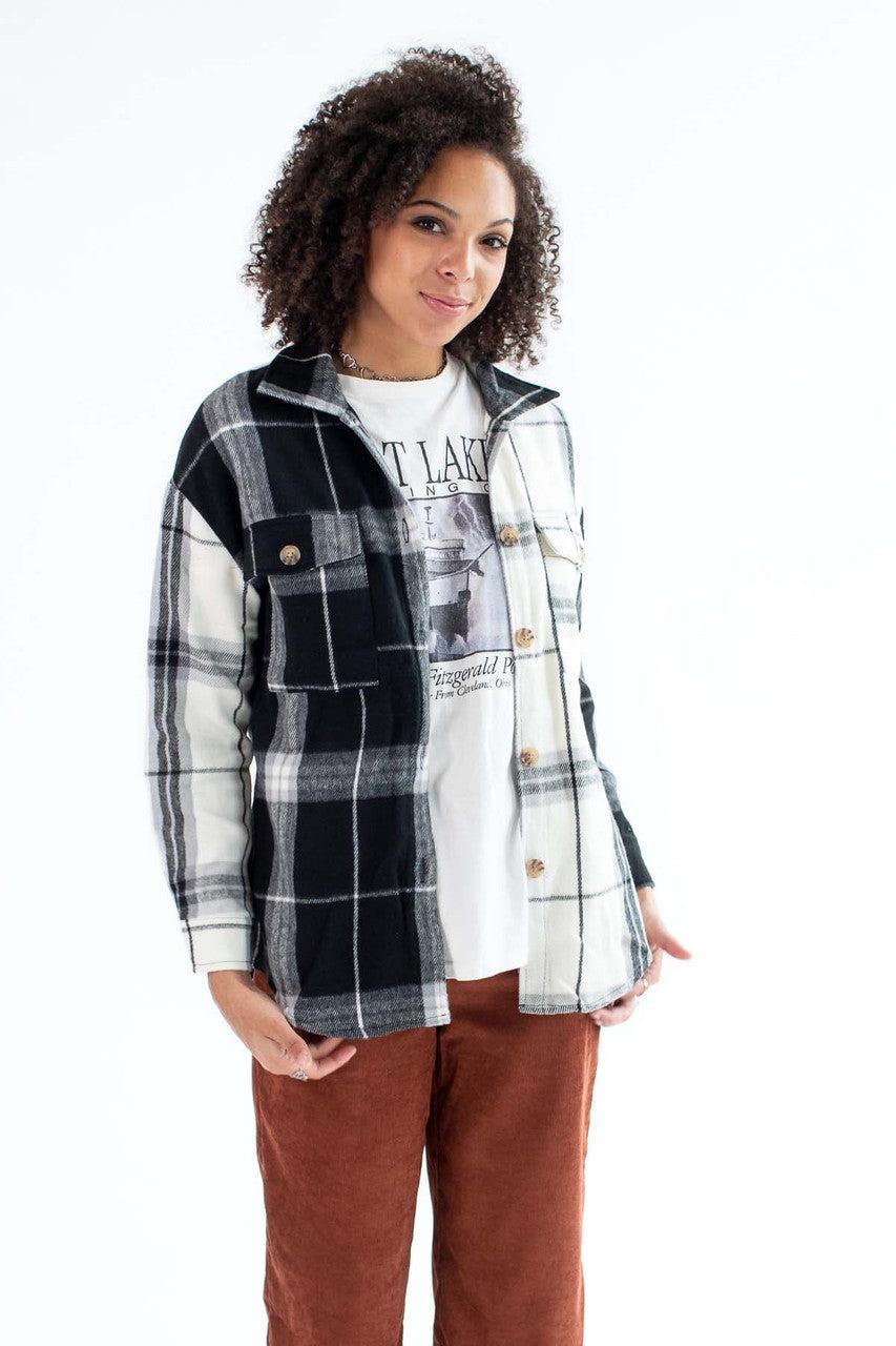 Black & White Spliced Plaid Shacket Product Image