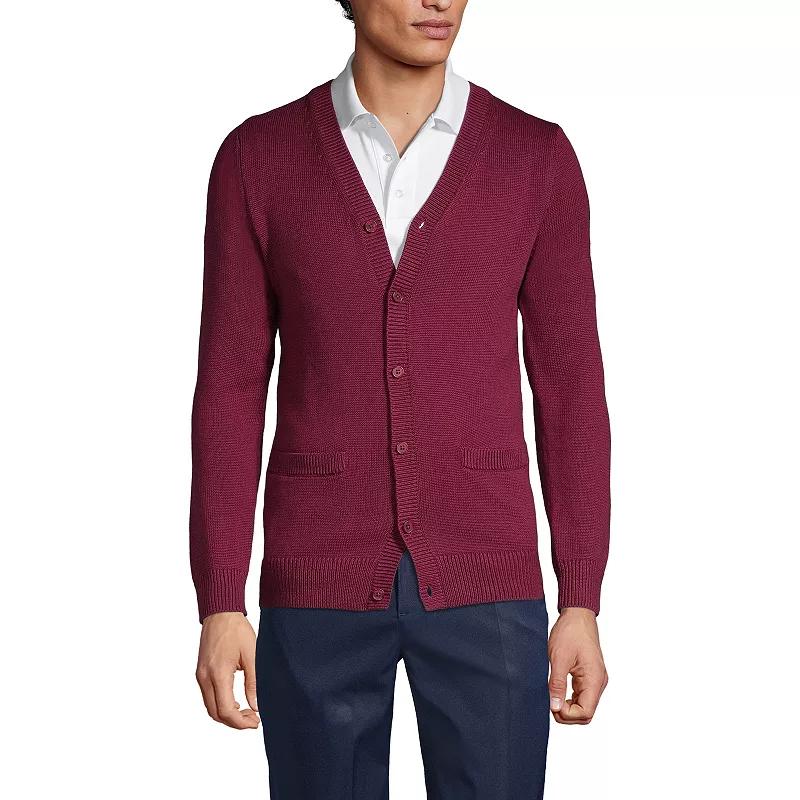 Mens Lands End School Uniform Button Front V-Neck Cardigan Sweater Green Product Image