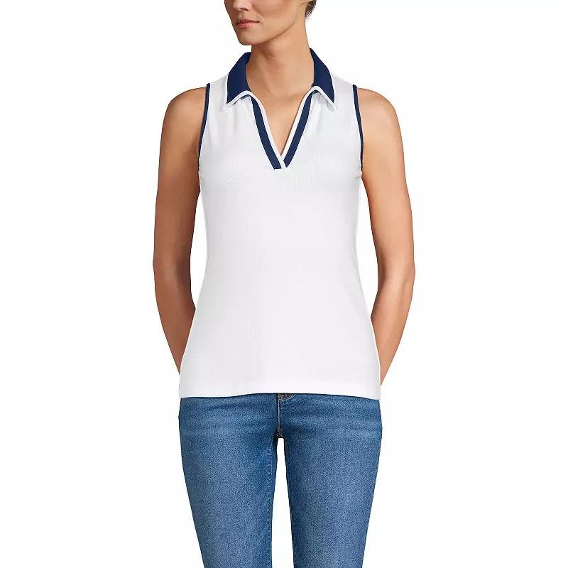 Women's Lands' End Drapey Rib Sleeveless Johnny Collar Polo Shirt, Size: Small, Deep  Blue Product Image