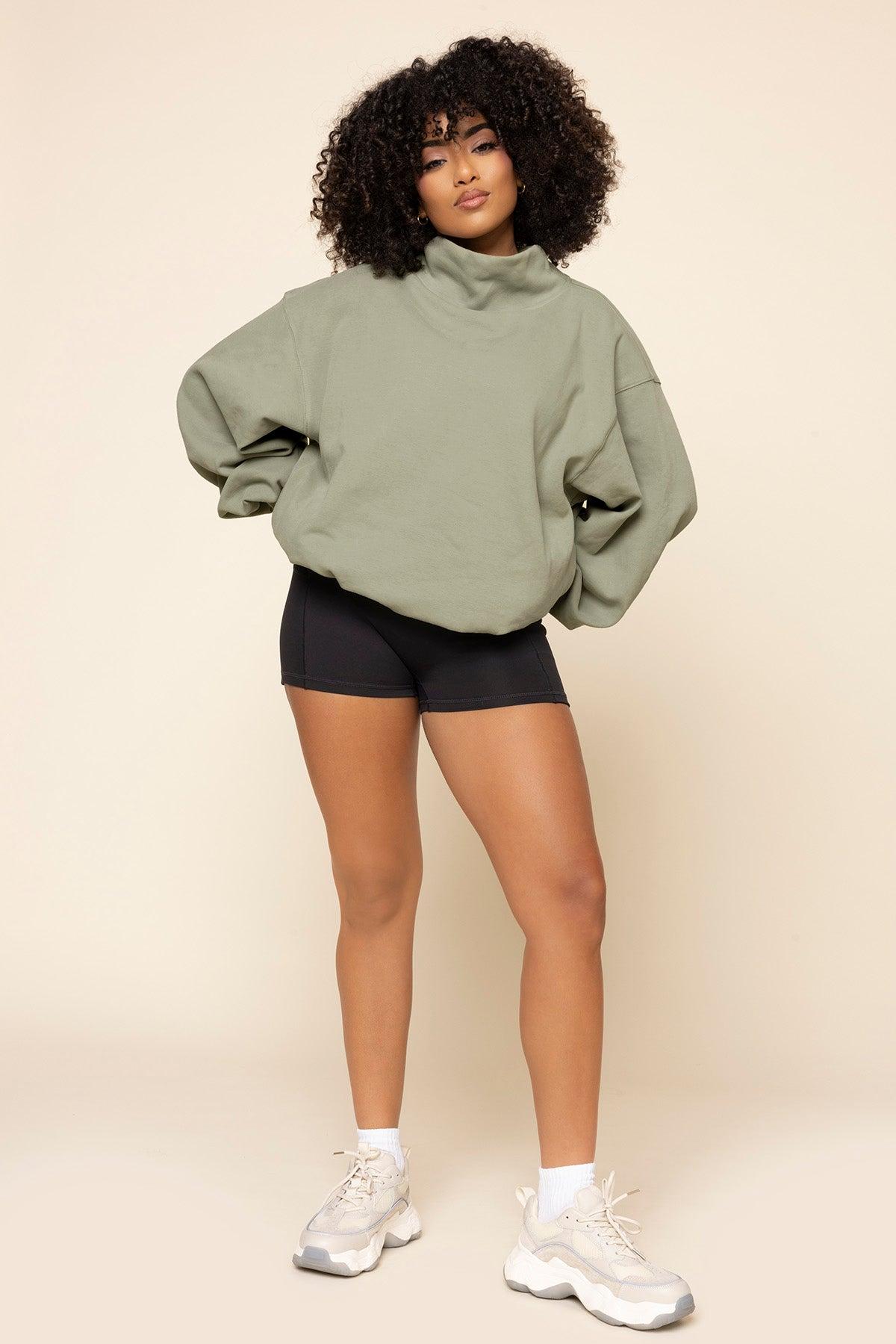 Ooey Gooey Mockneck Sweatshirt with Pockets - Light Sage Product Image