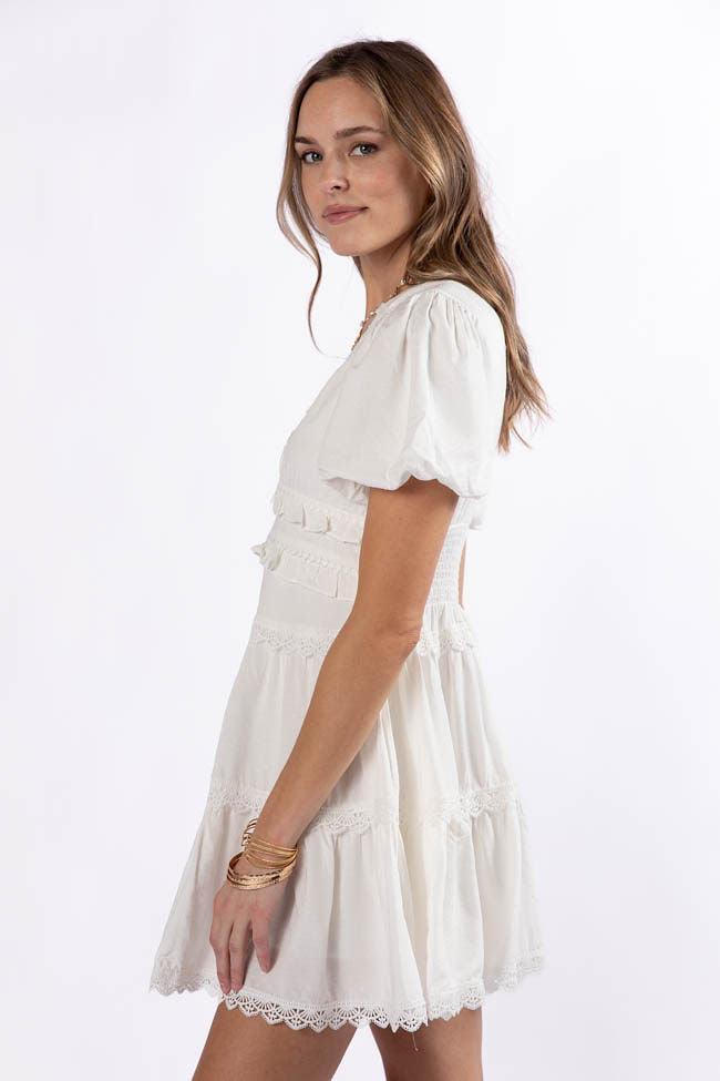 Enjoying Life White Ruffle Trim Mini Dress FINAL SALE Product Image