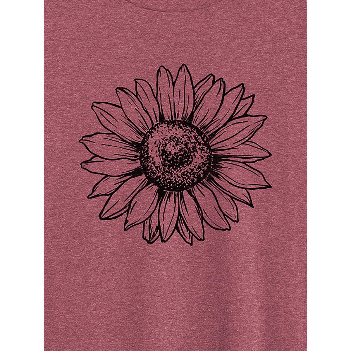 Plus Size Sunkissed Sunflower Round Neck T-Shirt Plum Women Non Natural Flowers Round Neck Everyday-Casual T-shirts BloomChic 30/6X Product Image