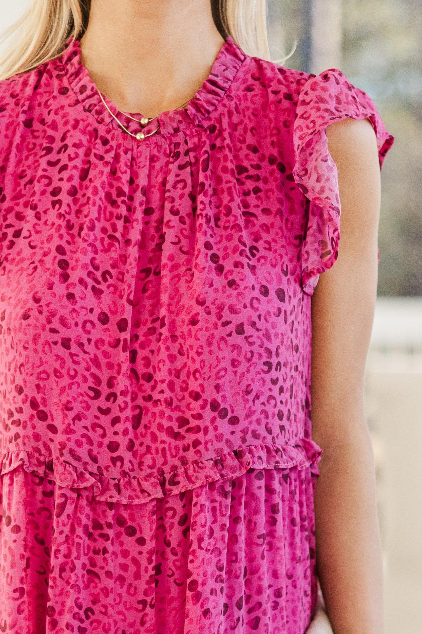 Check You Out Magenta Purple Leopard Mid Dress Female Product Image