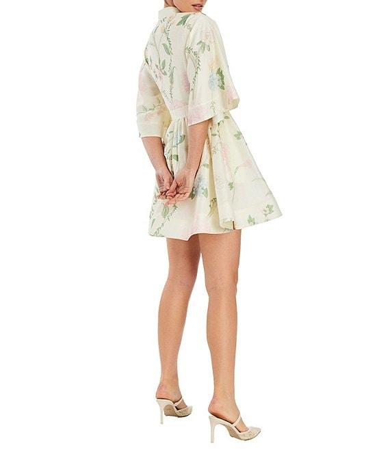 Mestiza New York Carmen Pastel Floral Print Mandarin Collar 3/4 Full Sleeve Mini A-Line Dress Product Image