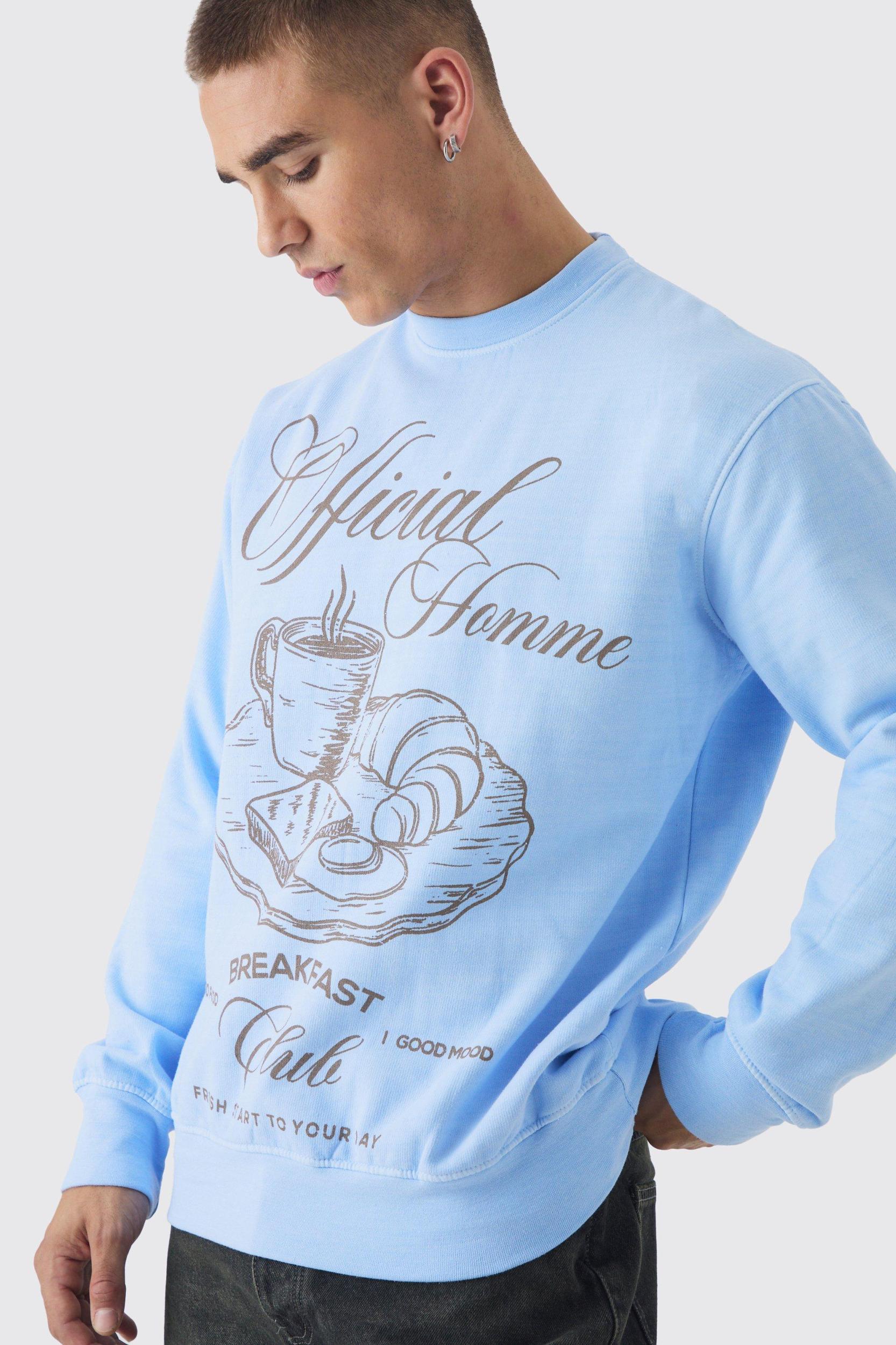 Regular Fit Breakfast Club Line Drawn Graphic Washed Sweatshirt | boohooMAN USA Product Image