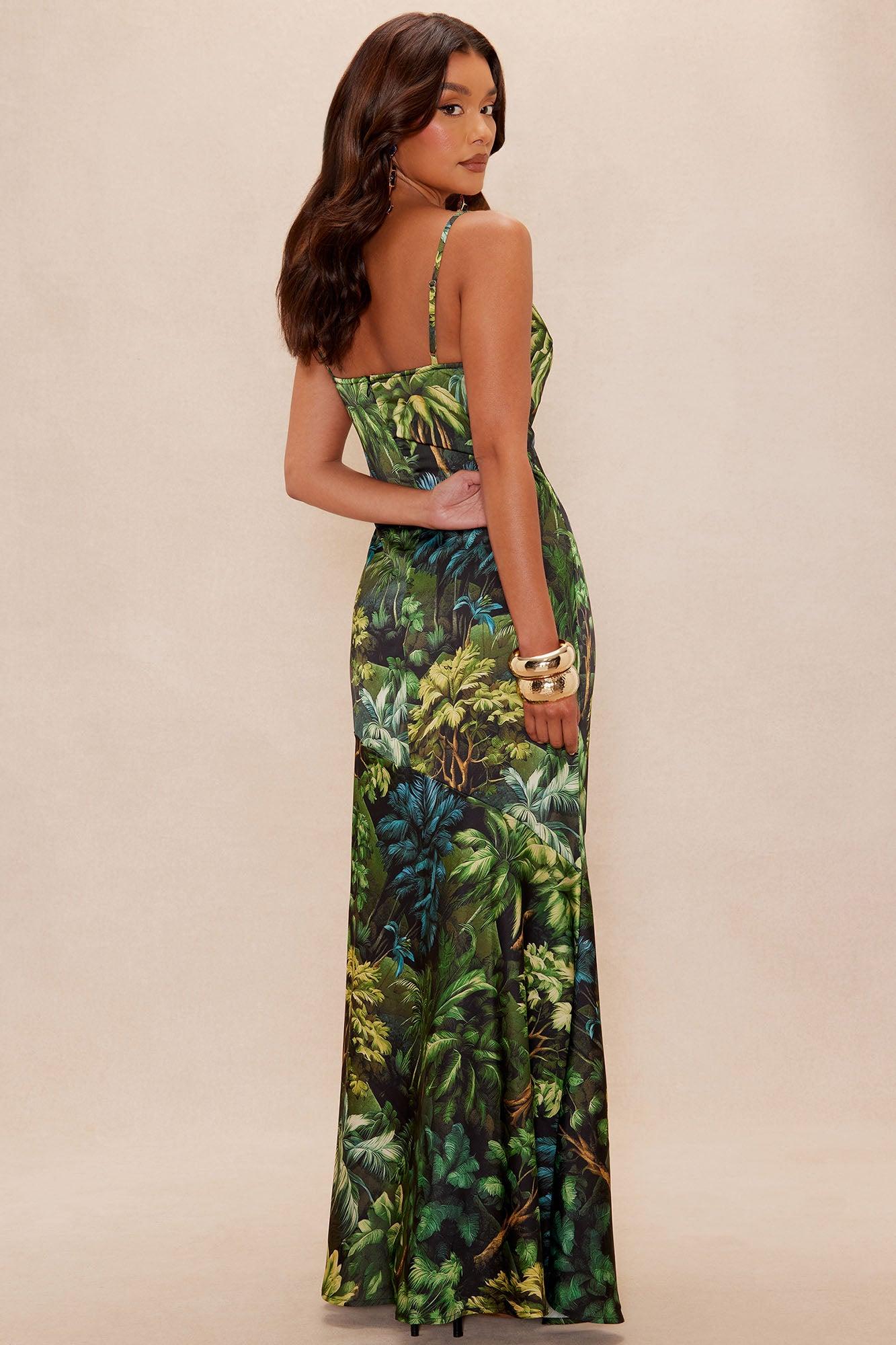 Nali Tropical Satin Maxi Dress - Black/combo Female Product Image