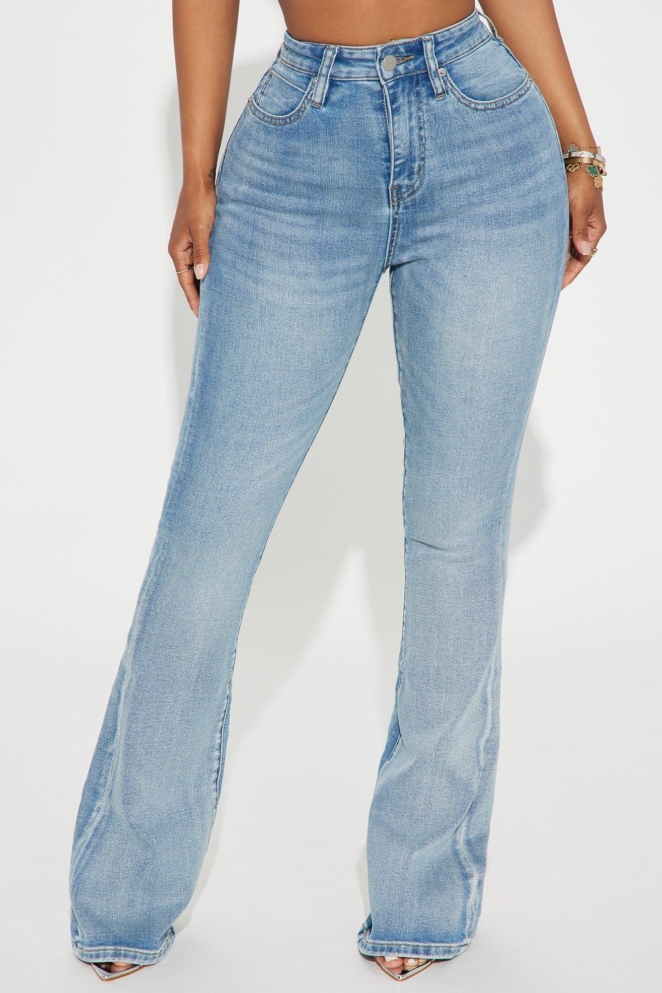 Taking Flight Butterfly Embellished Stretch Flare Jeans - Medium Wash Product Image