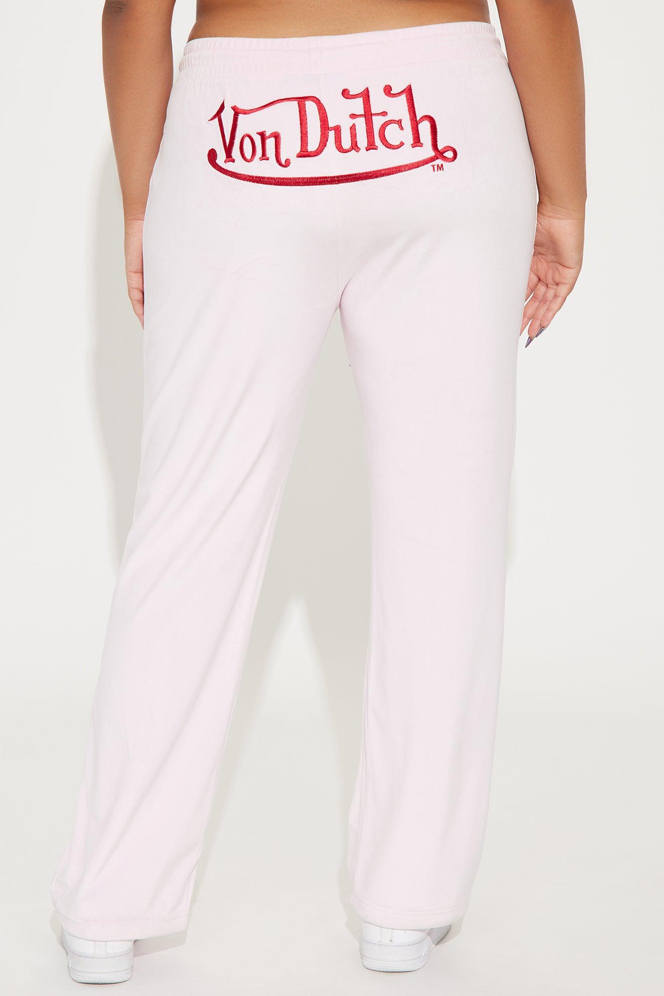 Von Dutch Velour Wide Leg Pant - Light Pink Product Image