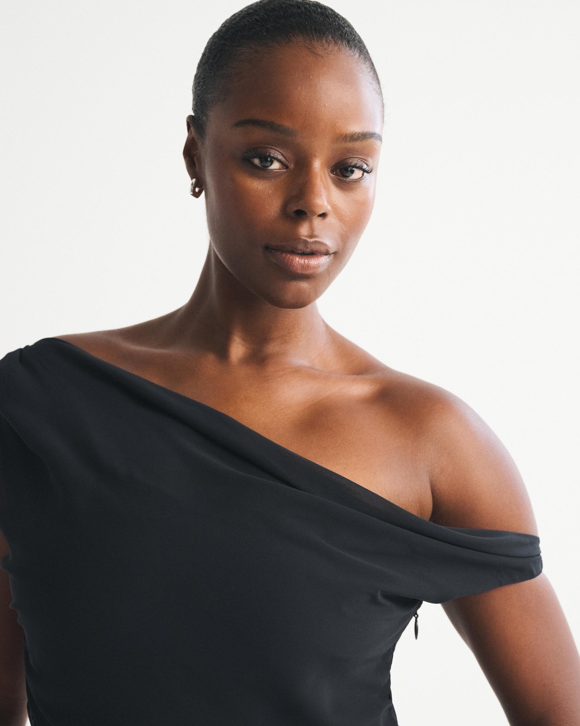 One-Shoulder Draped Mini Dress Product Image