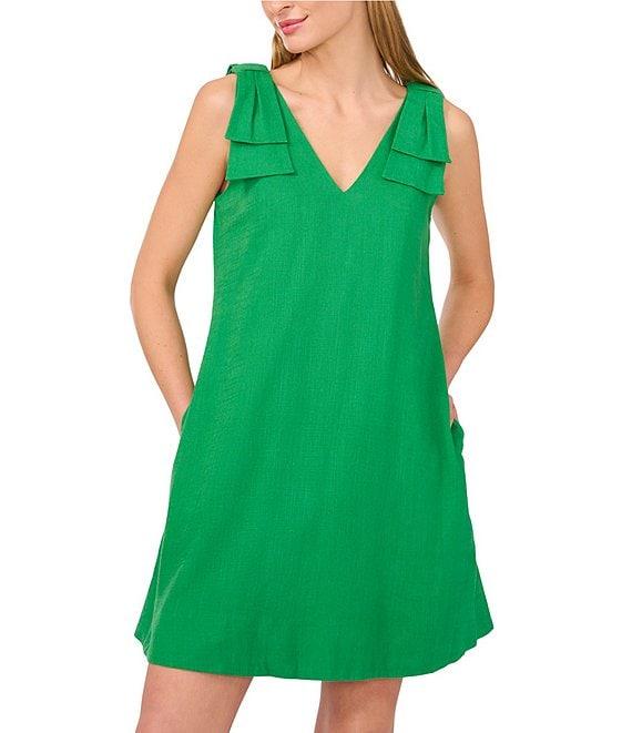 CeCe Linen Blend V-Neck Sleeveless A-Line Dress Product Image