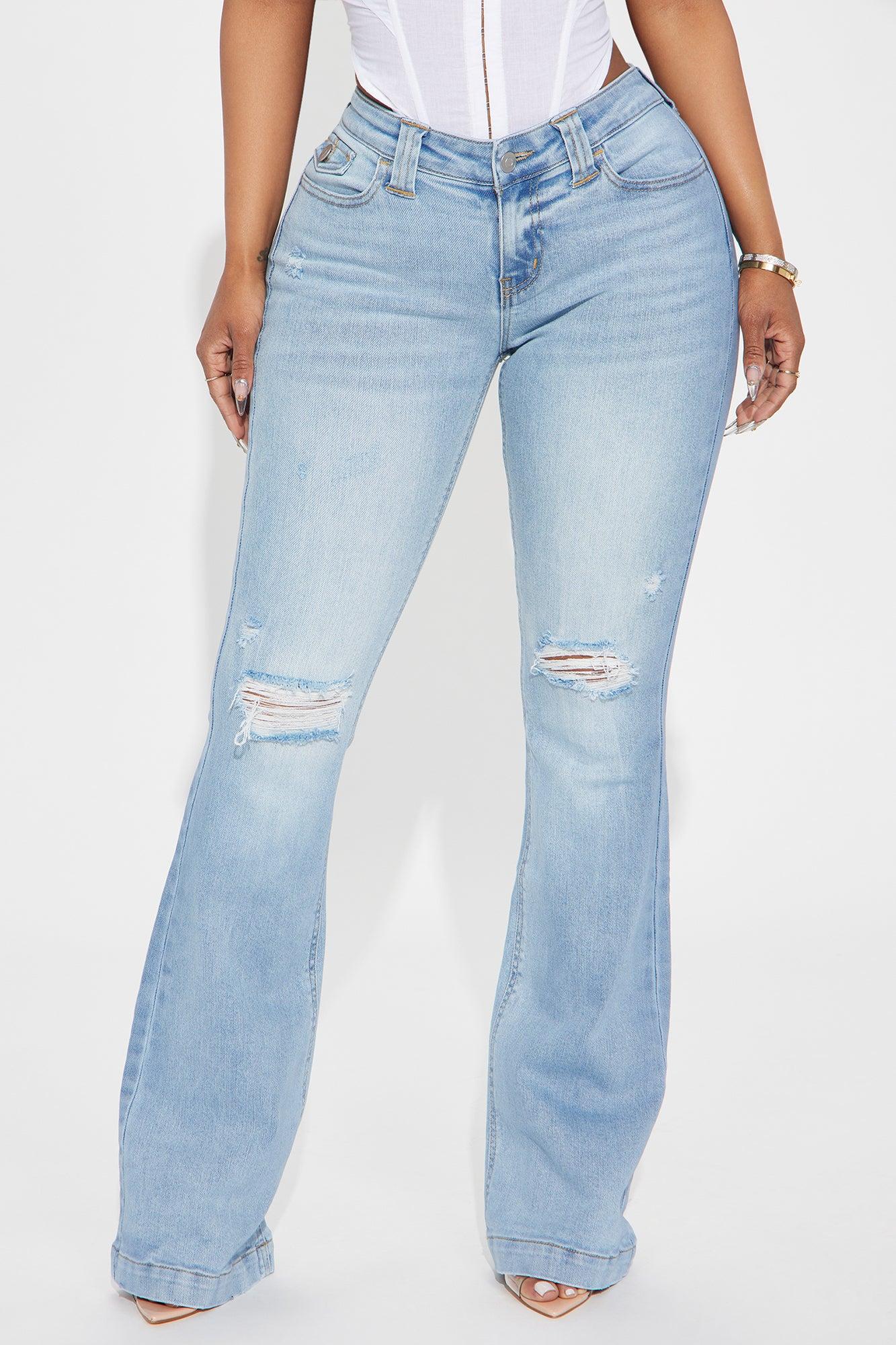 Checking It Out Stretch Flare Jeans - Light Wash Product Image