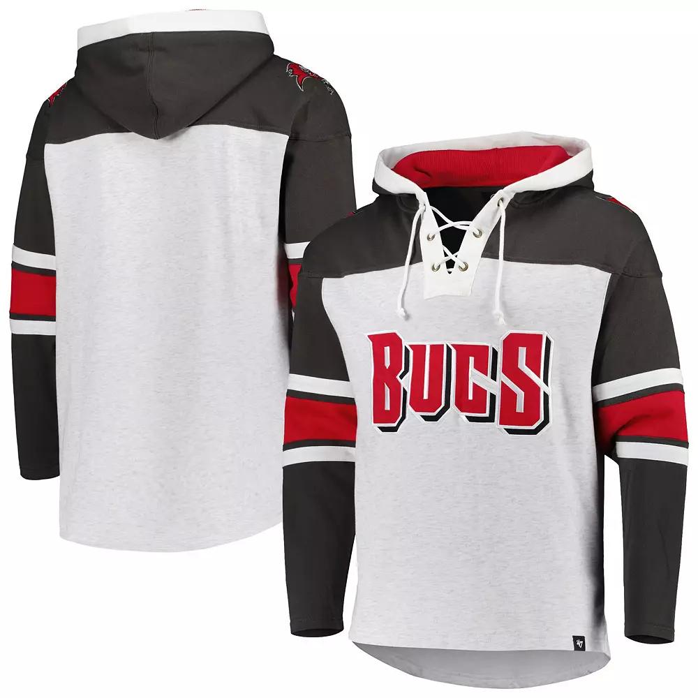 Men's '47 Tampa Bay Buccaneers Heather Gray Gridiron Lace-Up Pullover Hoodie, Size: 3XL, Grey Product Image