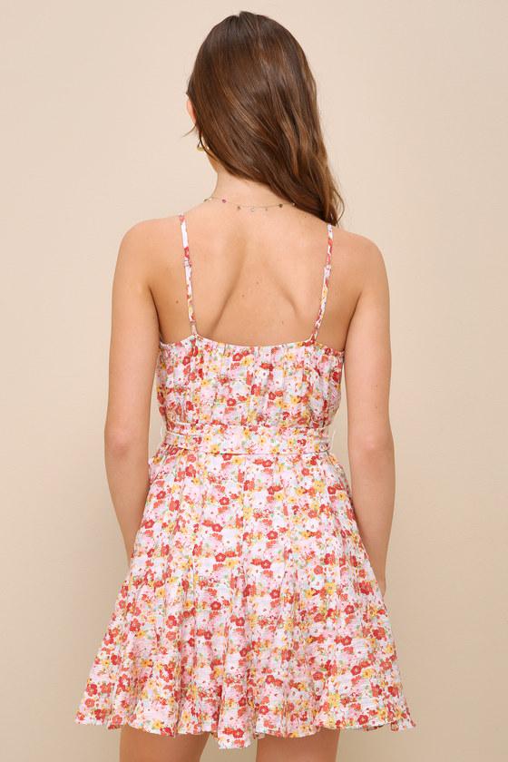 Sunny Charmer Ivory Multi Floral Sleeveless Skater Mini Dress Product Image