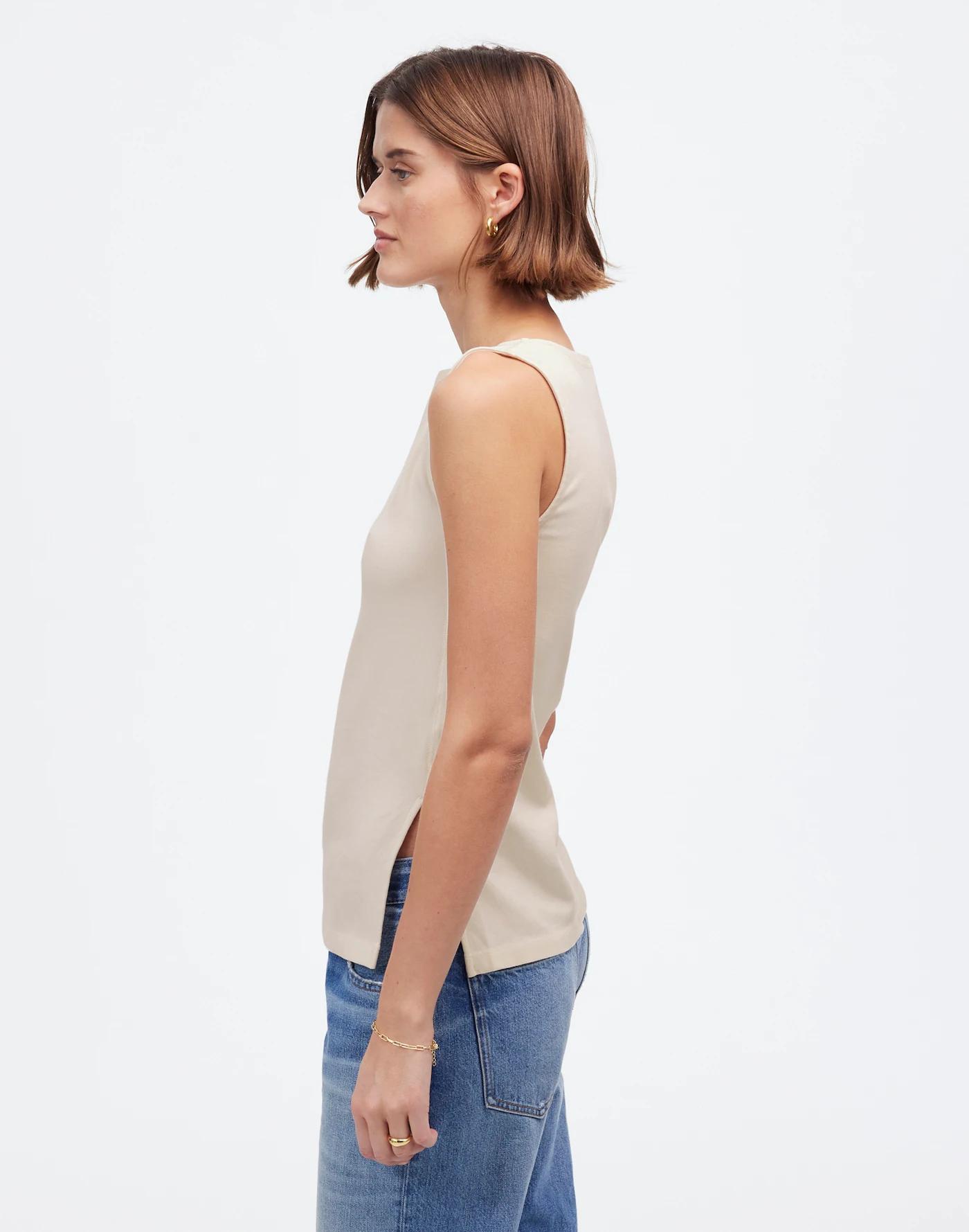Sleeveless Boatneck Side Slit Tee Product Image