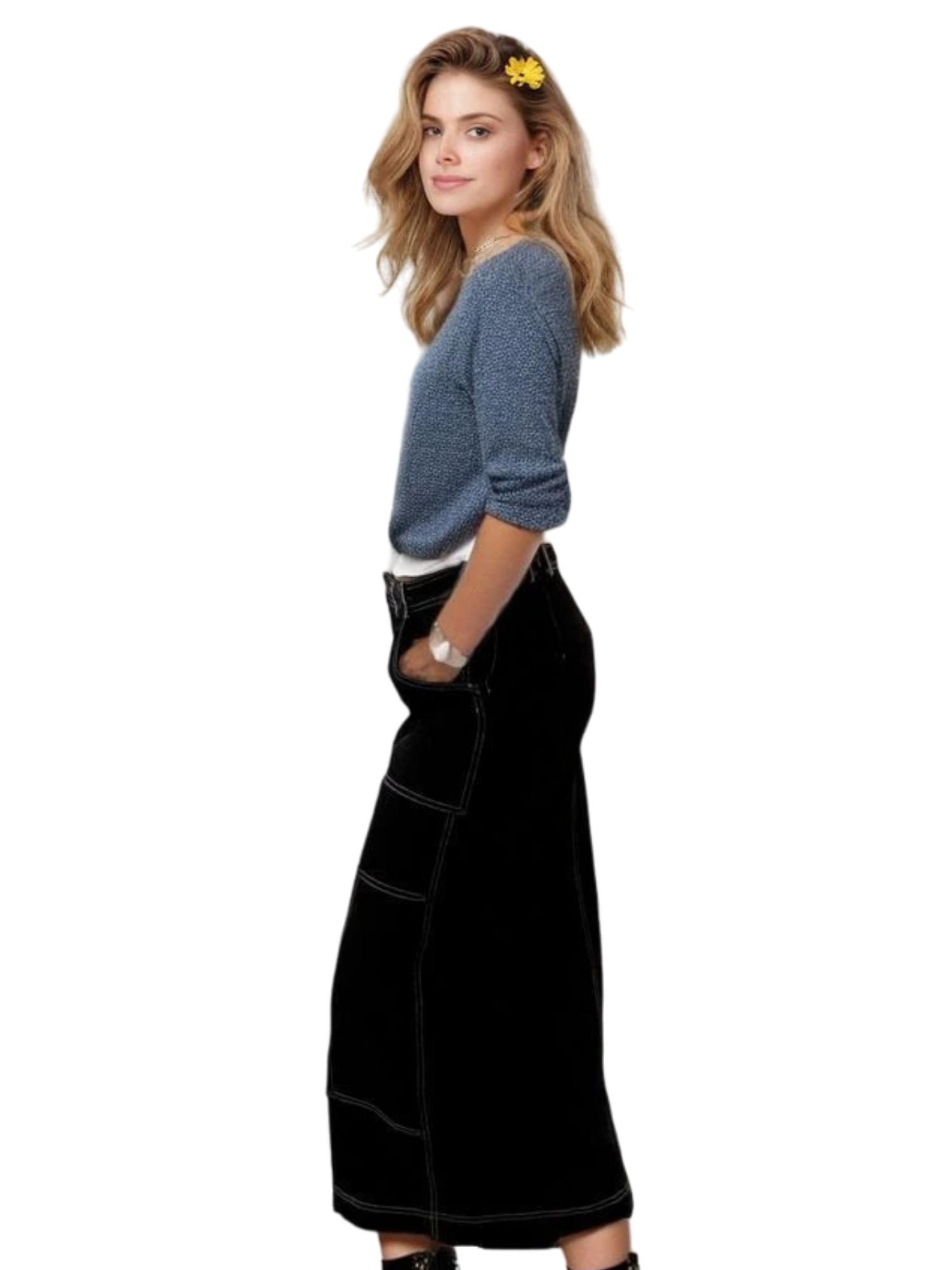 Pashmina Seamed Denim Skirt Product Image