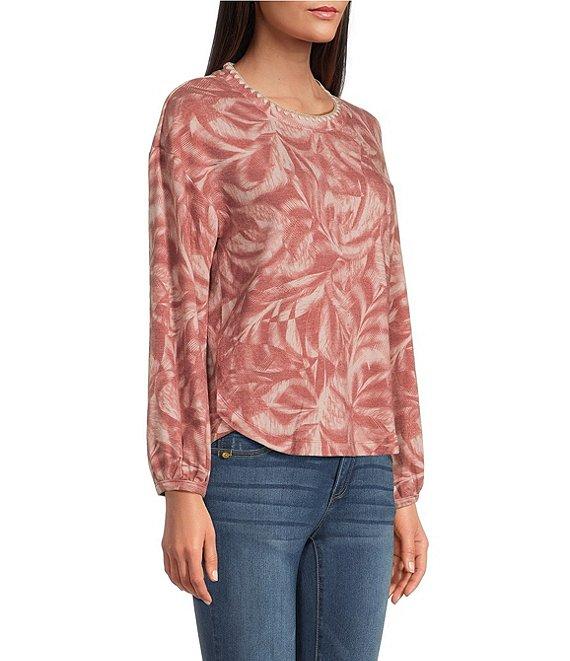 Democracy Knit Tie-Dye Embroidered Scoop Neck Long Sleeve Top Product Image