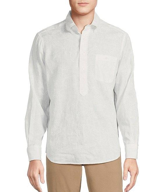 Cremieux Blue Label Cape Town Collection Leaf Print Long Sleeve Polo Shirt Product Image