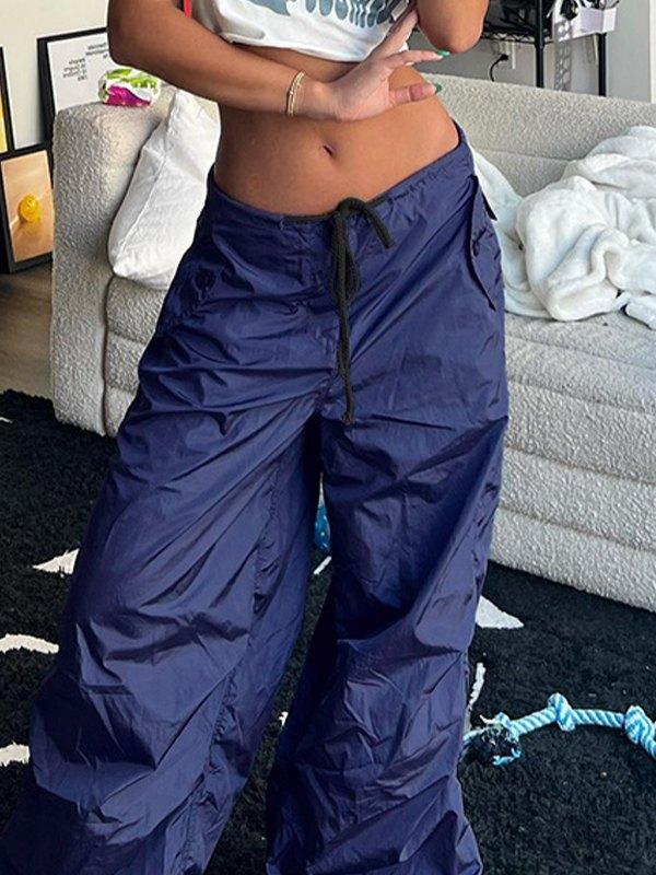 Tie Strap Baggy Parachute Cargo Pants Product Image