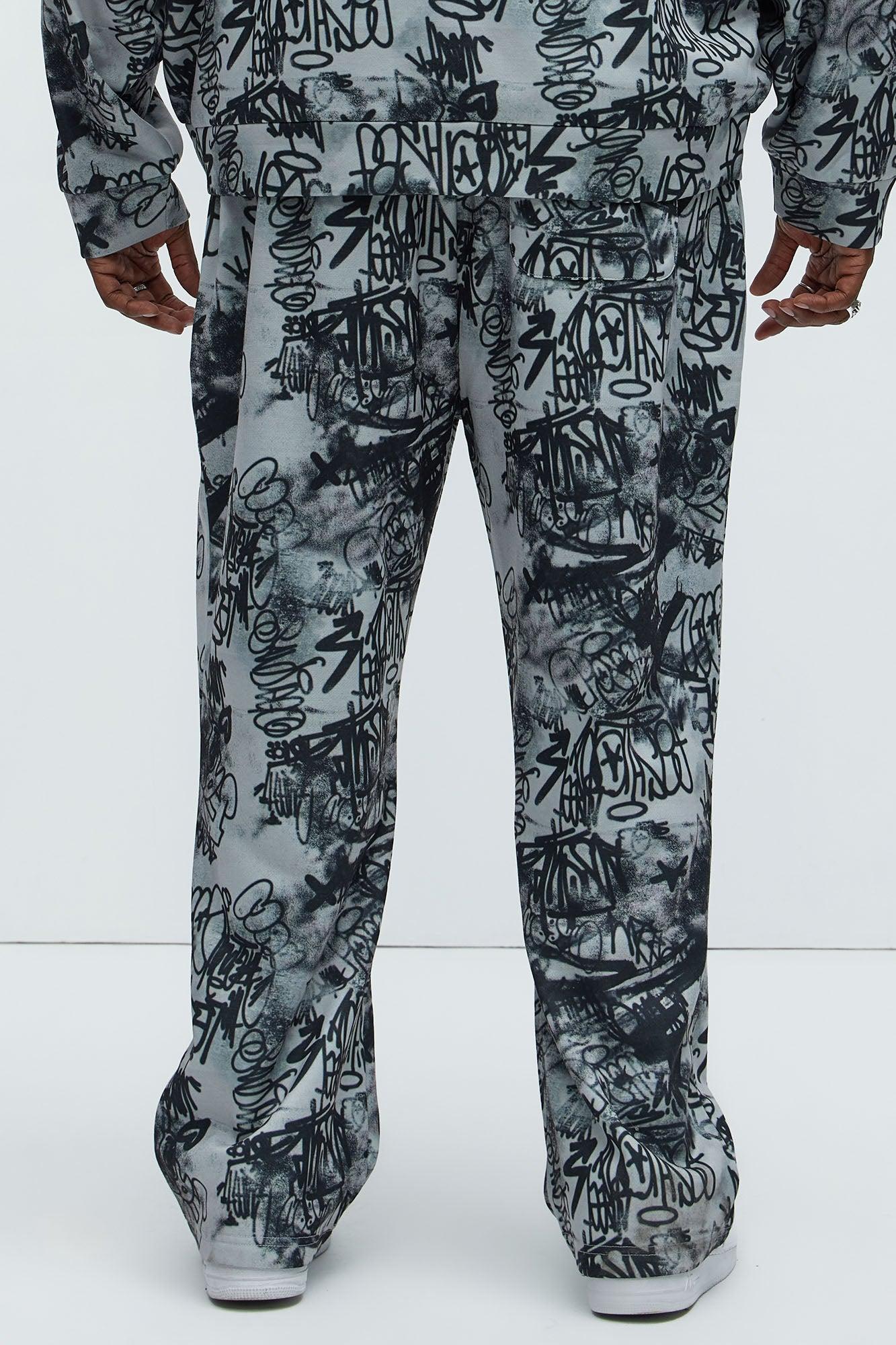 Vandal Straight Graffiti Sweatpants - Grey Product Image