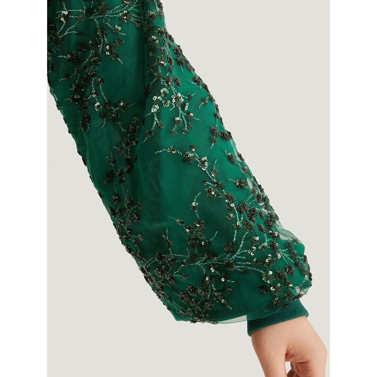 Plus Size Embroidered Patchwork Mesh Zipper Jacket Women Green Elastic cuffs Dailywear Jackets BloomChic 22-24/3X Product Image