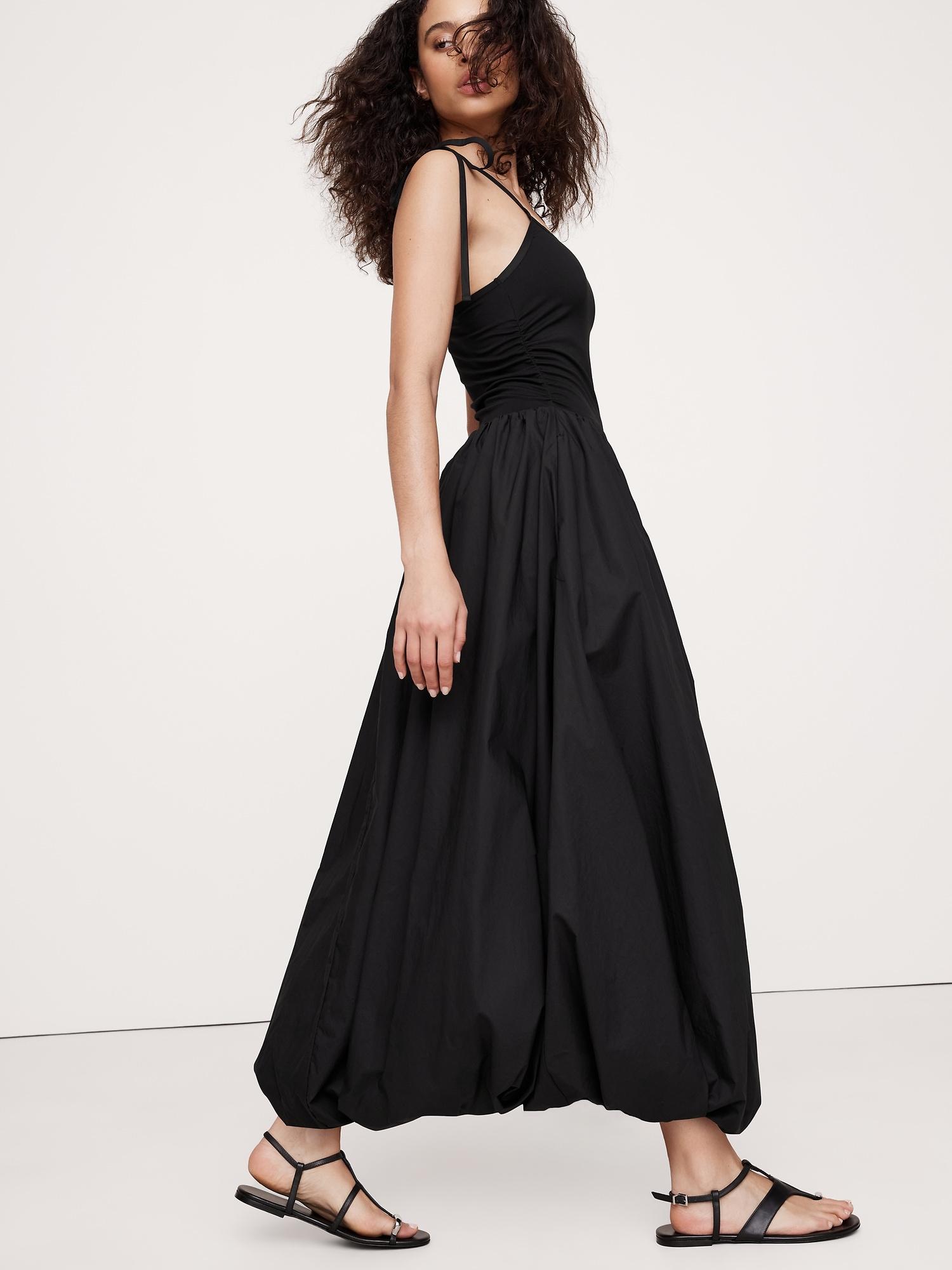 Mixed Media Bubble-Hem Maxi Dress Product Image