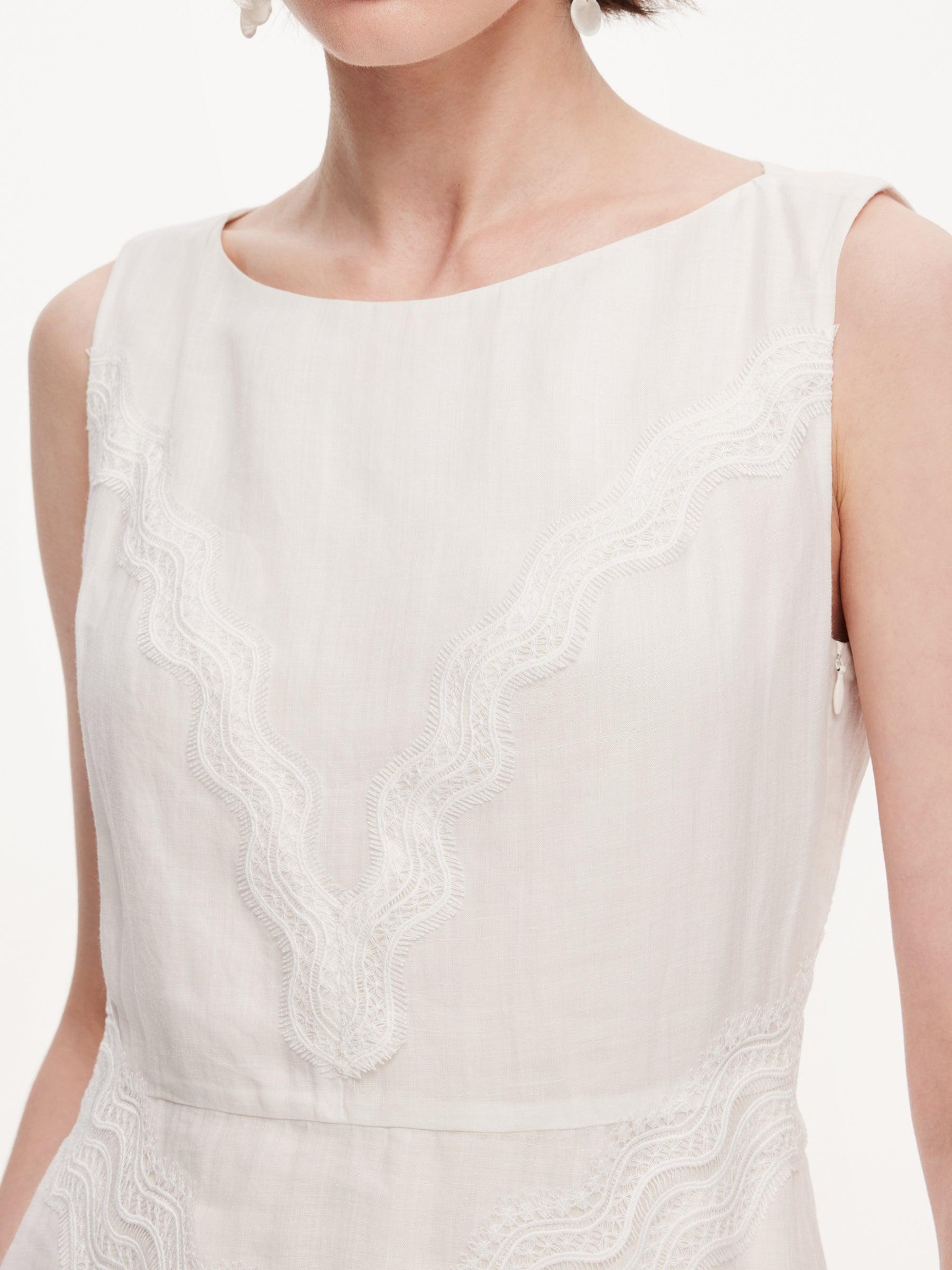 100% Ramie Lace A-Line Women Sleeveless Maxi Dress Product Image