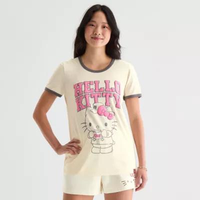 Womens Crew Neck Short Sleeve Regular Fit Hello Kitty Juniors Graphic T-Shirt Product Image