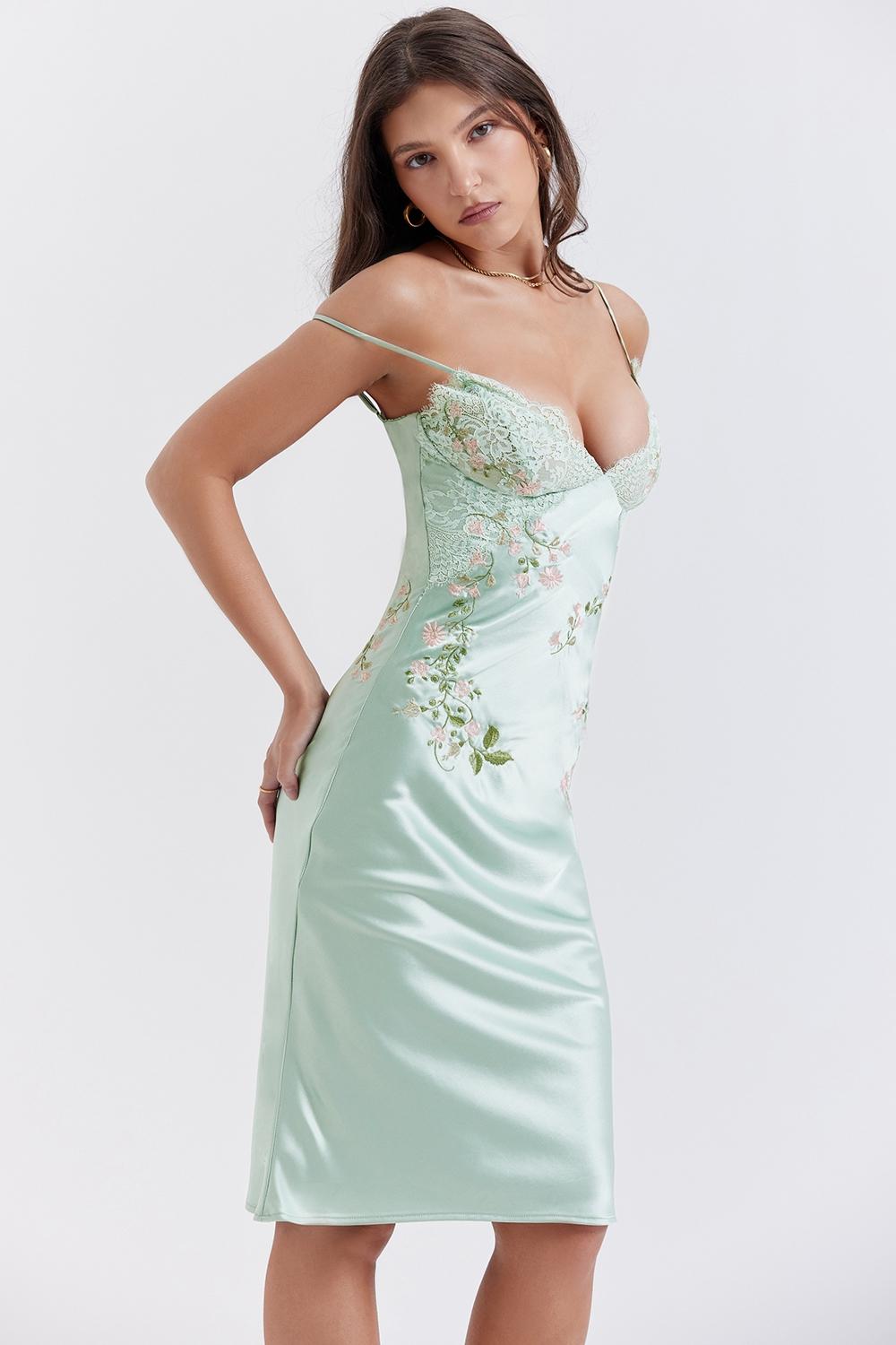 Fallon  light jade embroidered slip dress Product Image