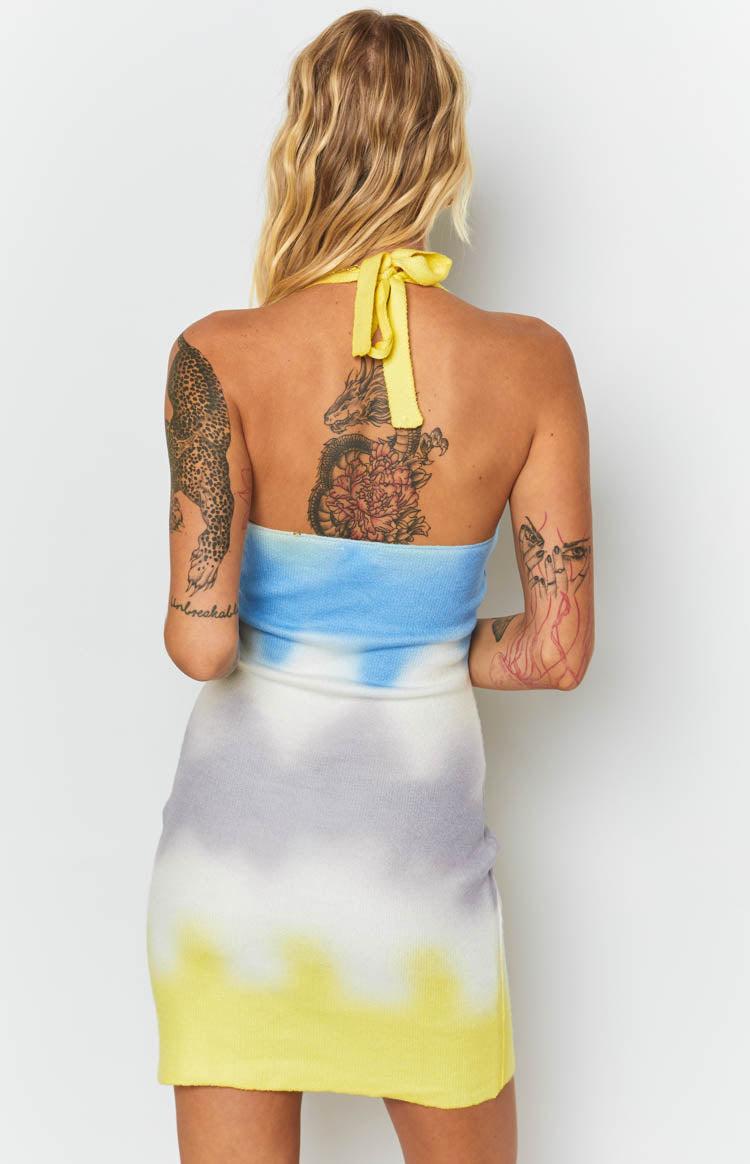 Graffiti Halter Mini Dress Yellow Product Image