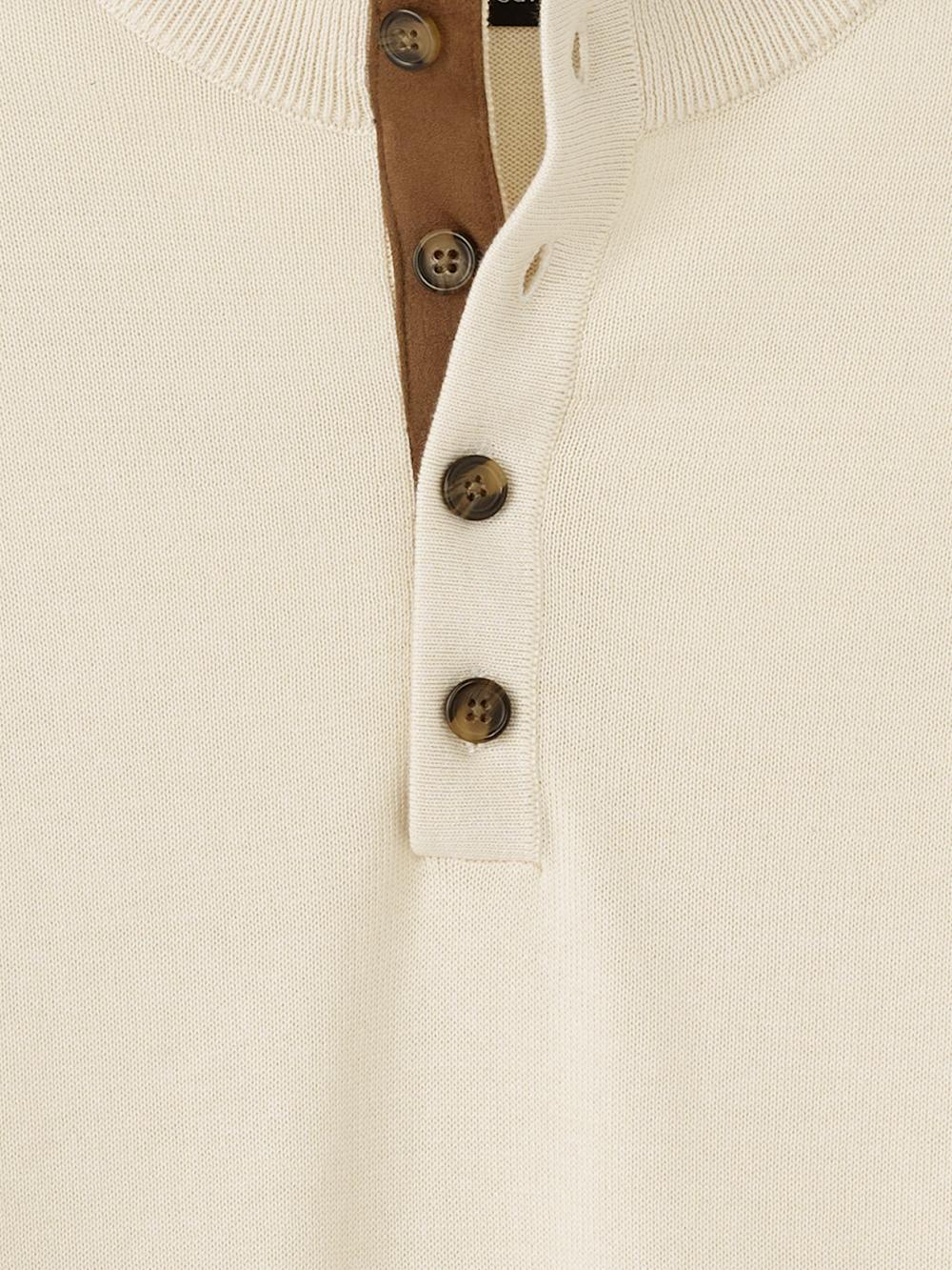 Supima Cotton Four Button Mock Neck Sweater - Ivory Product Image