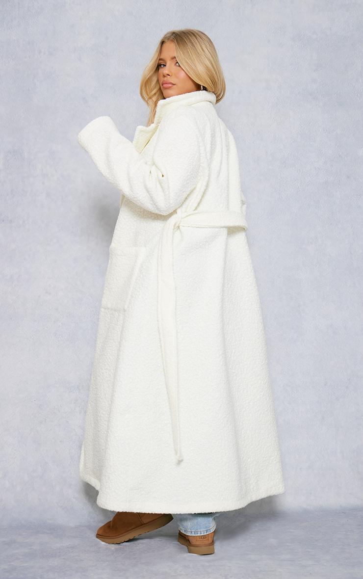 White Boucle Oversized Tie Waist Maxi Coat Product Image