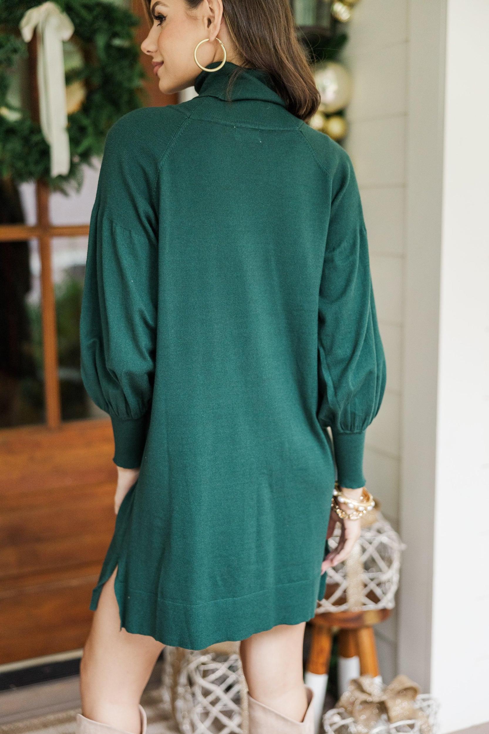 Wherever You Go Emerald Green Turtleneck Sweater Dress Female Product Image
