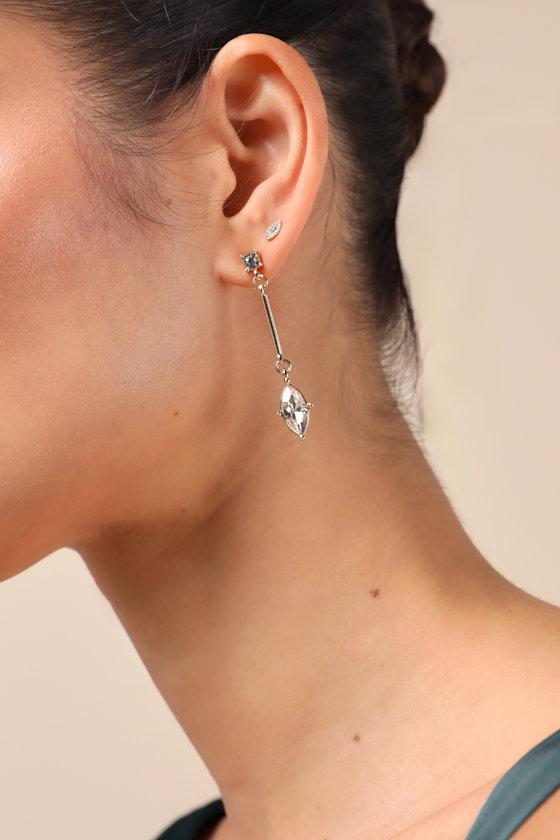 Just Dazzling Gold Rhinestone Drop Earrings Product Image