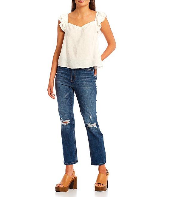 Hippie Laundry High Rise Distressed Slim Straight Leg Jeans Product Image