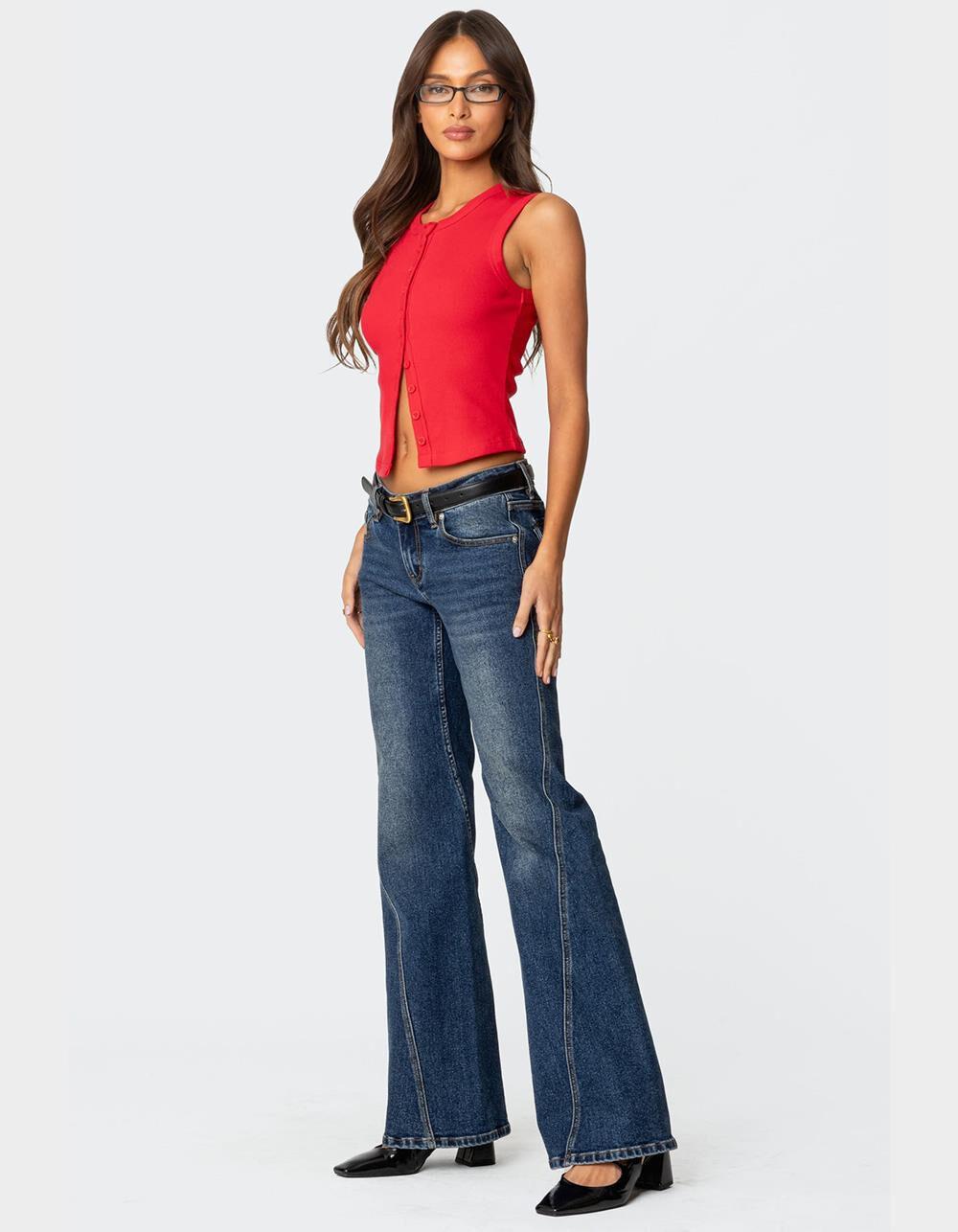 EDIKTED Basel Button Up Tank Top - RED Product Image