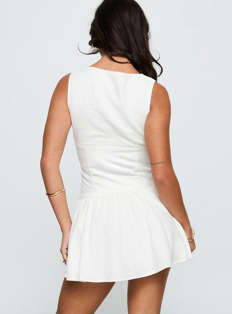 Alissea Keyhole Linen Blend Mini Dress White Product Image