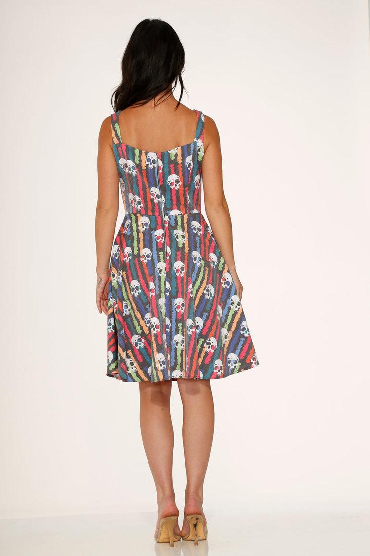 Black Skulls Rainbow Swing Dress Product Image