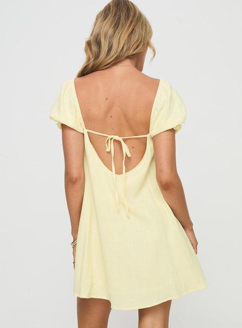 Beyond Linen Blend Mini Dress Yellow Product Image