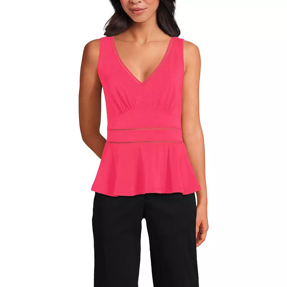 Women's Lands' End Lightweight Jersey Peplum V-Neck Tank Top,  Product Image