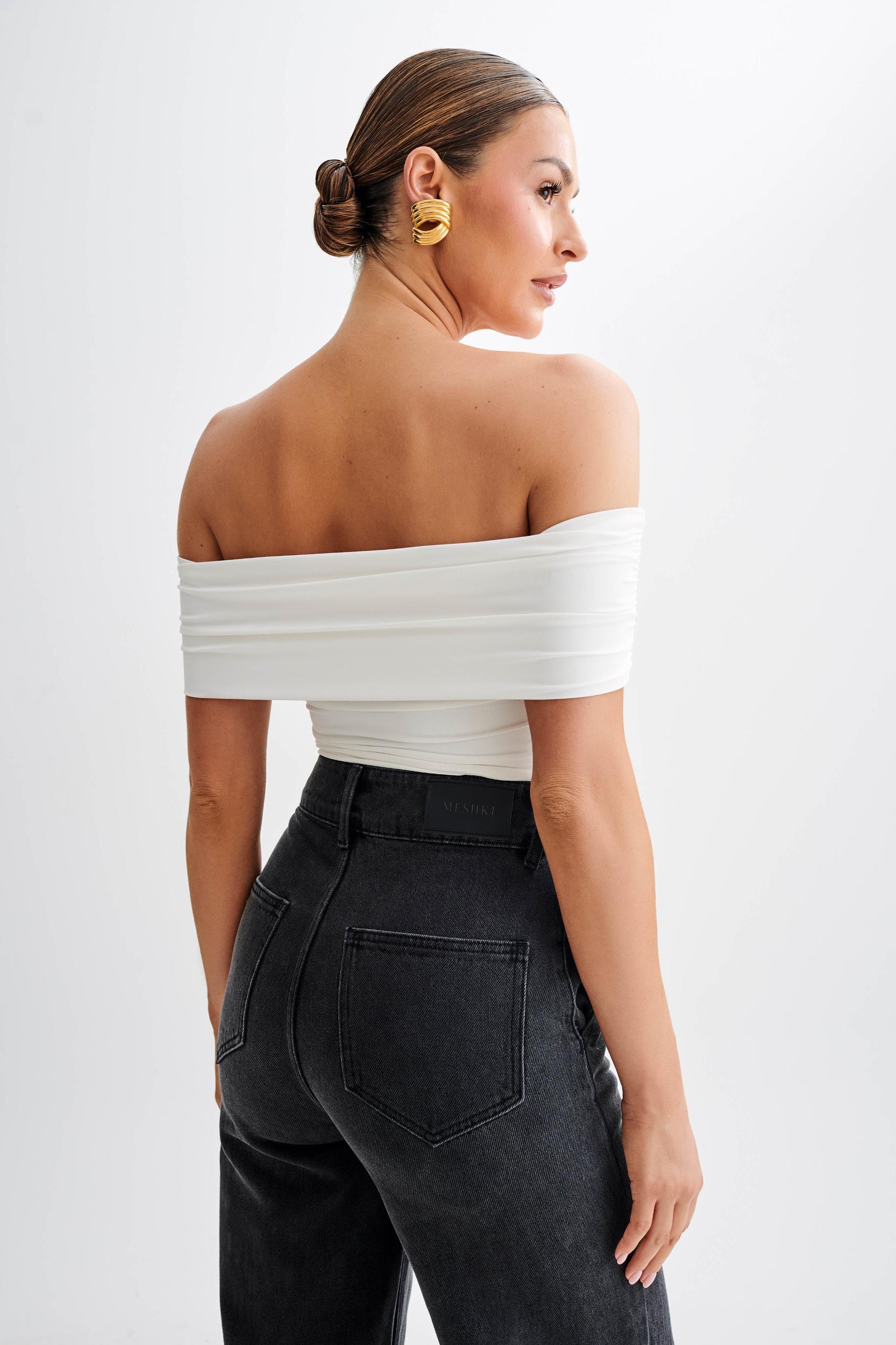 Meena Recycled Nylon Off Shoulder Top - White Product Image