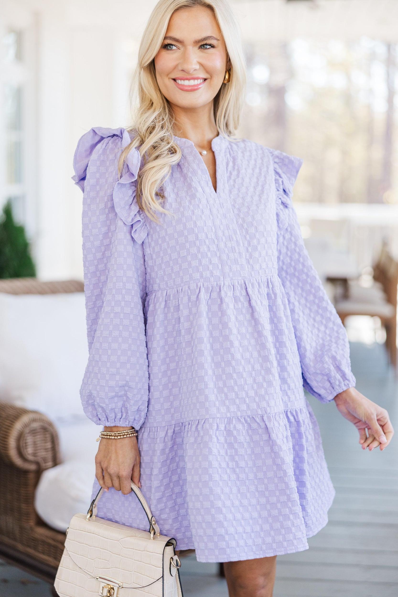 At This Time Lavender Purple Textured L/S Babydoll Dress Female Product Image