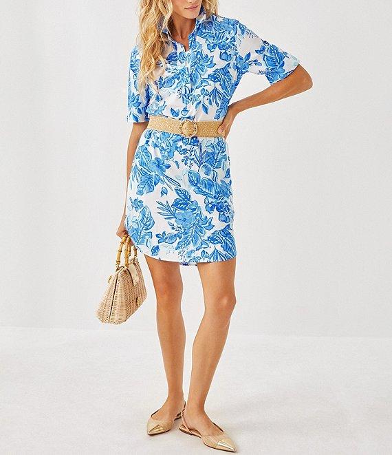 Lilly Pulitzer x Saint James Leonie Azure Soleil Print Short Sleeve Cotton Shirt Dress Product Image