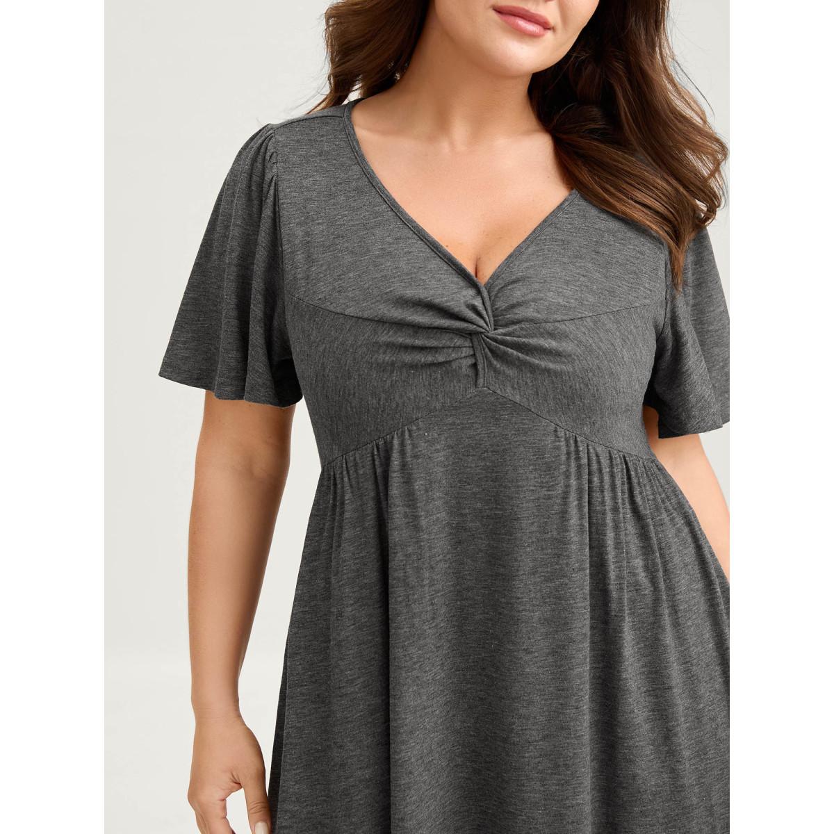 Plus Size Supersoft Knotted Bodice Flared Sleeve Midi Dress DimGray Women Leisure Twist V-neck Short sleeve Curvy BloomChic 14-16/1X Product Image